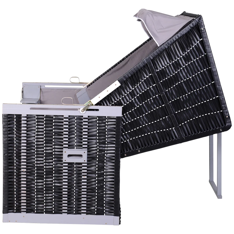 Strandstoel dubbele ligstoel met beschermhoes voor bekerhouders PE rotan grijs