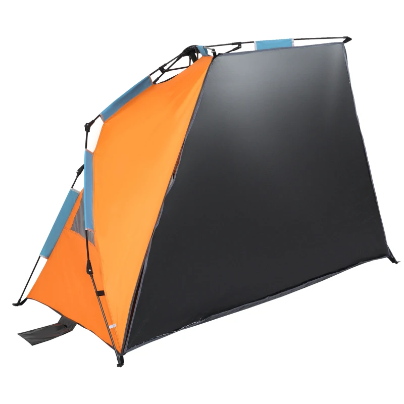 Outsunny Pop Up Beach Tent, Easy Set Up Sun Shelter, Portable Instant Beach Canopy w/ Extended Porch, Sandbags, Mesh Screen Windows and Carry Bag for 1-2 Person