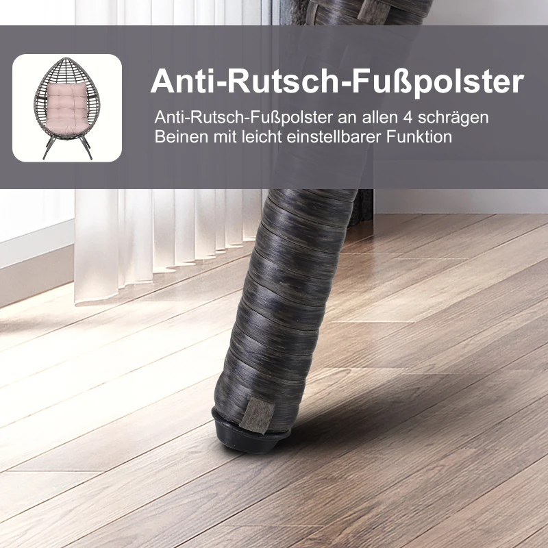 Outsunny rotan fauteuil in druppelvorm tuinfauteuil rotan stoel zitkussen metaal beige