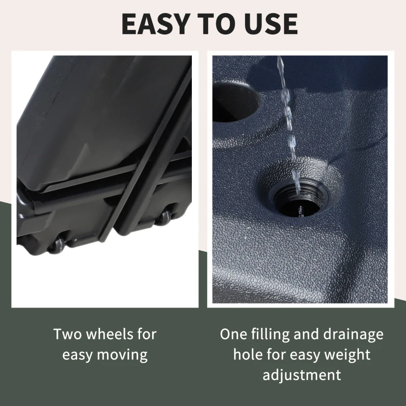 Outsunny Sand or Water Fillable Parasol Base Stand Weights Portable Umbrella Holder with Wheels Cantilever Patio Garden Outdoor Black