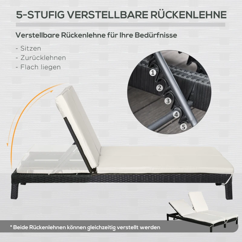 Outsunny ligbank voor buiten dubbele ligstoel relax ligstoel voor 2 personen 5 standen metaal PE-rotan crème