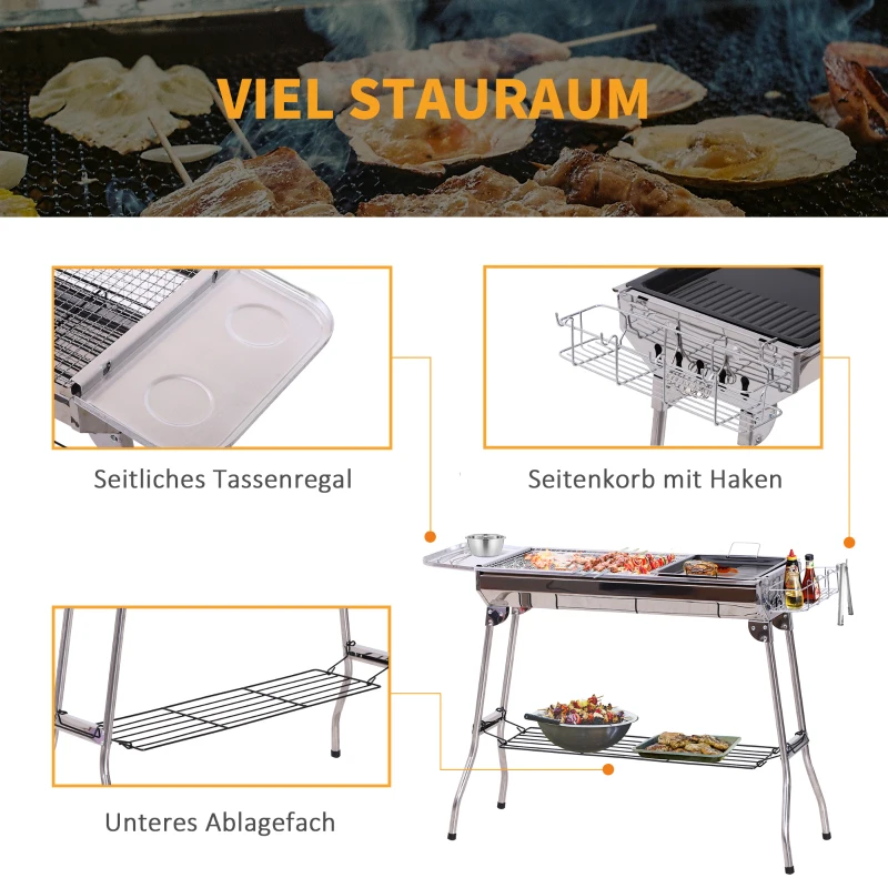Outsunny® Grill Węglowy Piknikowy Stojący Składany Stal Szlachetna Srebrny