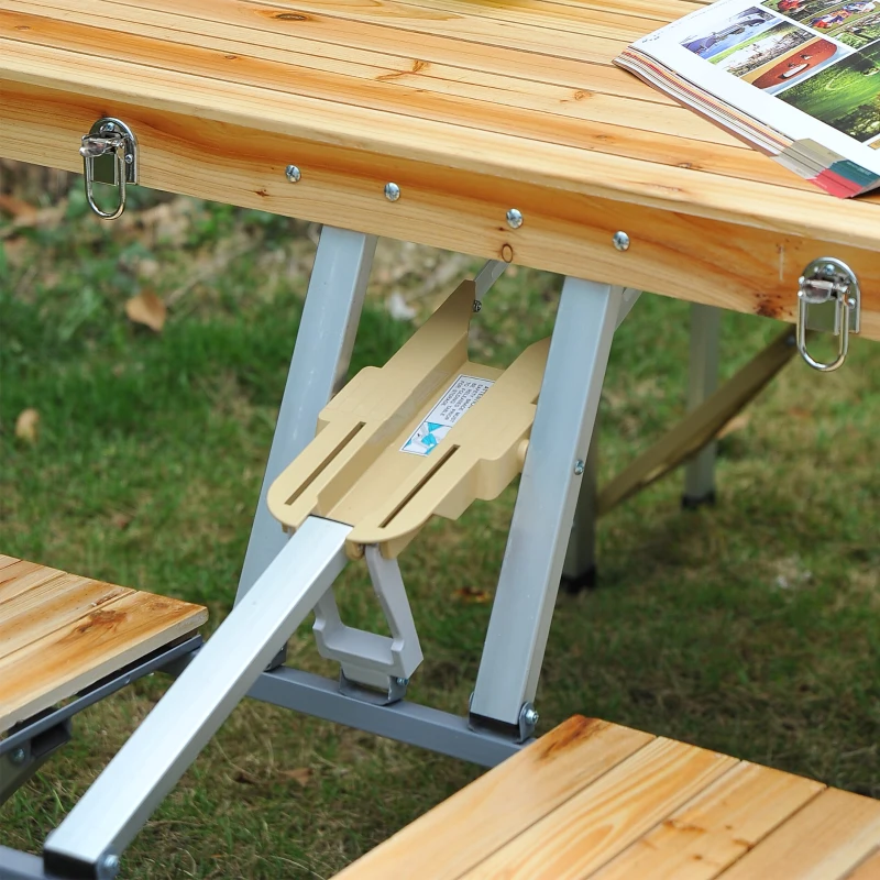 Outsunny Cunninghamia Board Portable Picnic Table Bench Set Natural Wood Color