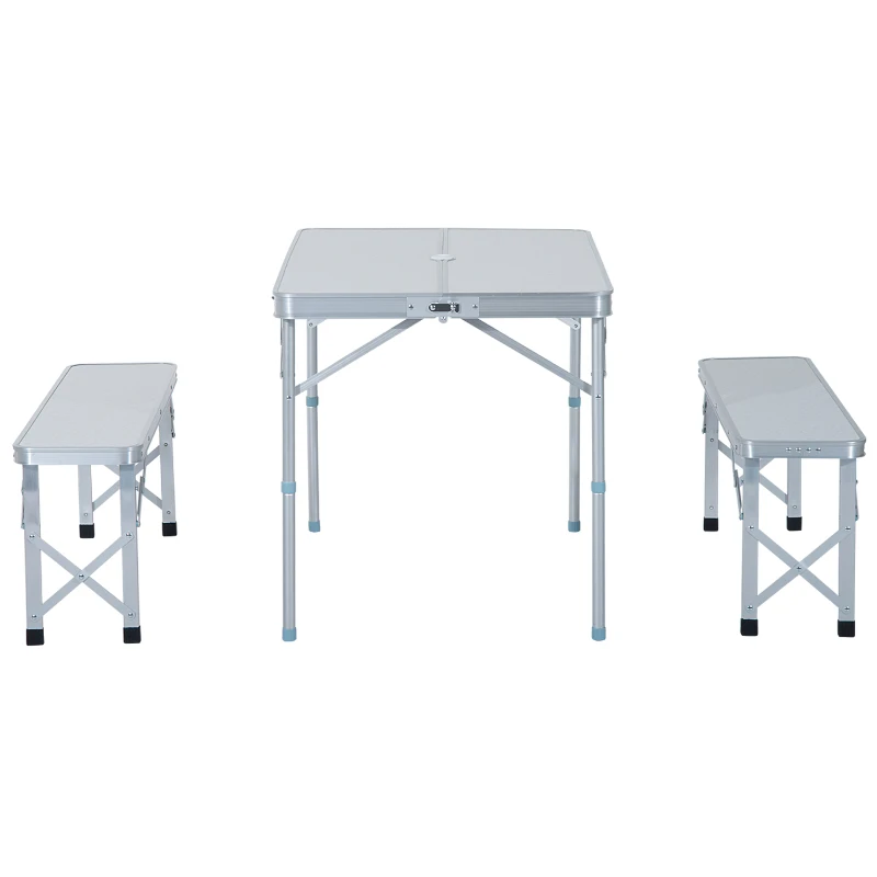 Outsunny 3 pcs Picnic Table Bench Set, Foldable, Aluminum Alloy
