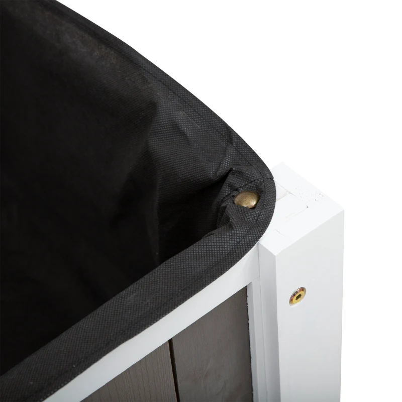 Outsunny Wysoka Grządka na Balkon, Stół Ogrodniczy do Warzyw i Kwiatów, Skrzynka na Rośliny z Półką, 119 x 57 x 89 cm, Drewno Sosnowe, Tkanina Nietkana, Biały+Szary