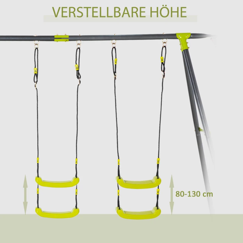 Outsunny schommelframe voor kinderen 3-10 jaar, groen+zwart, 365 x 138 x 175 cm
