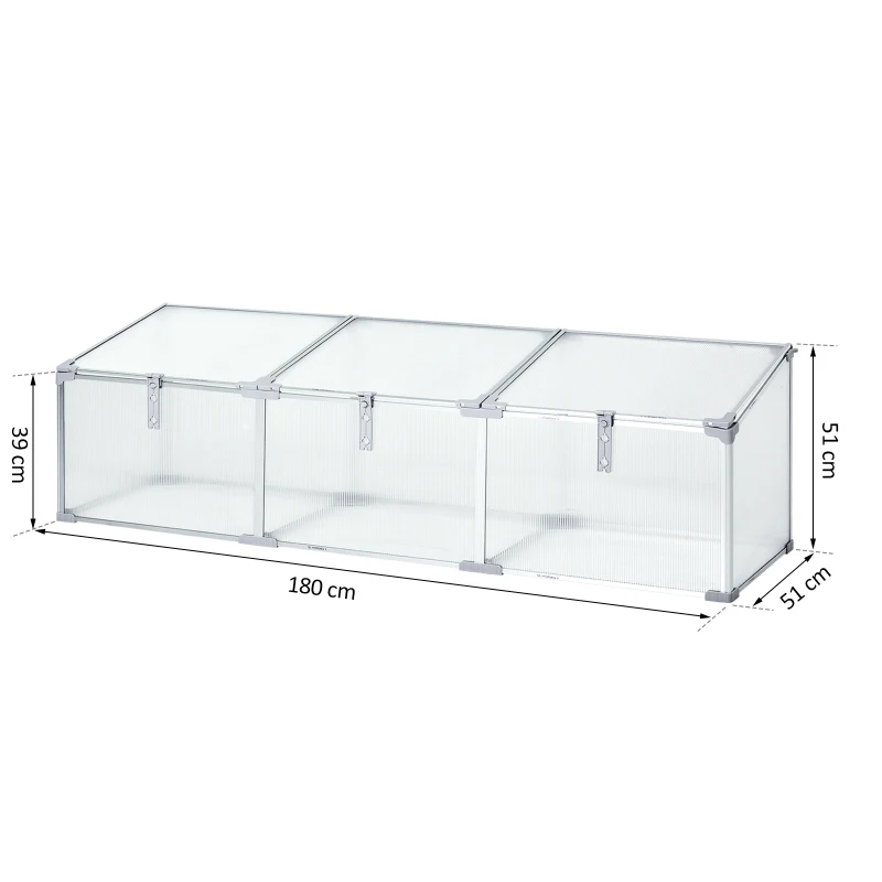 Outsunny® aluminium kas koude kas kweekkas kweken plantenkas 3 afzonderlijke kantelramen PC 180 x 51 x 51 cm | Aosom.de
