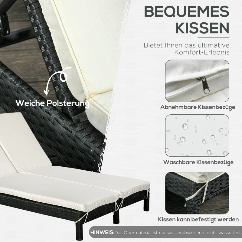 Leżak ogrodowy, podwójny leżak, leżak wypoczynkowy dla 2 osób, 5-stopniowa regulacja oparcia, metal, rattan z PE, kremowy