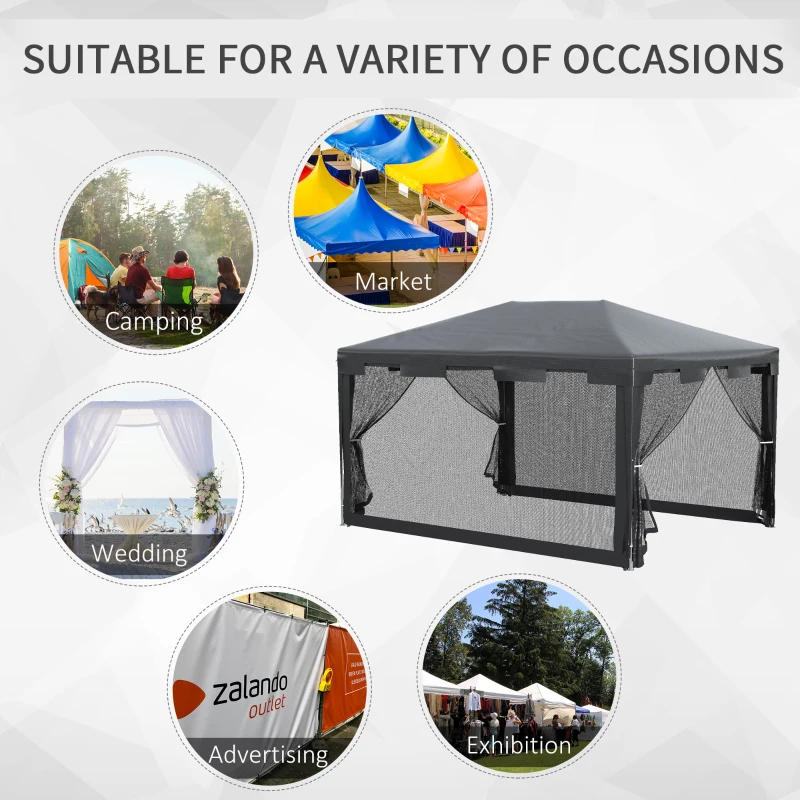 Outsunny 4 m x 3 m Gazebo with Sides, Outdoor Party Tent, Sun Shade Canopy with Mesh Sidewalls, Dark Grey