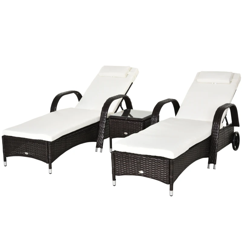 Outsunny Poly-rotan ligstoelset met tafel ligbank voor buiten tuinmeubelen met kussens