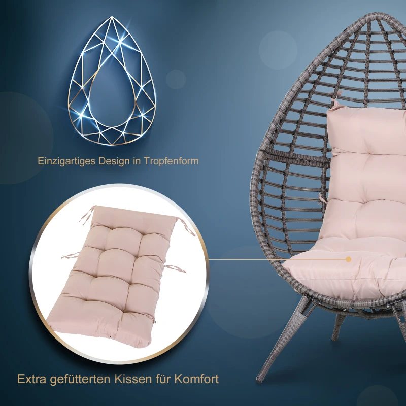 Outsunny rotan fauteuil in druppelvorm tuinfauteuil rotan stoel zitkussen metaal beige