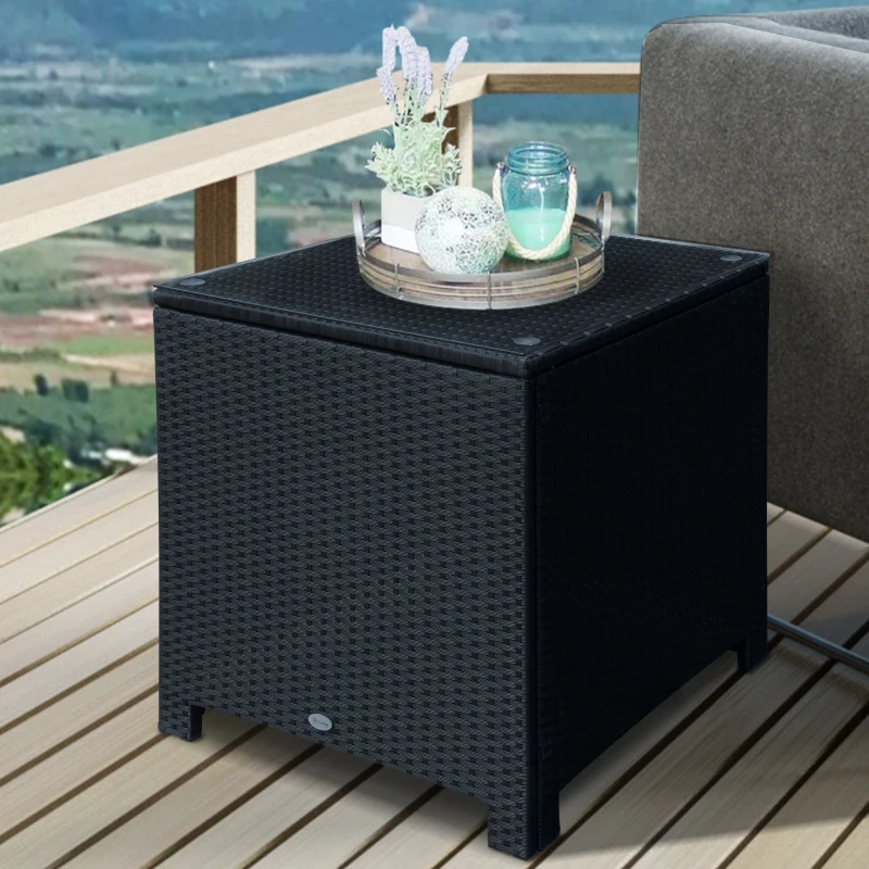 Outsunny PE Wicker Side Table Rattan Garden Furniture with Four Foot Pads, Rust & Mild Weather Damage Resistant, Black