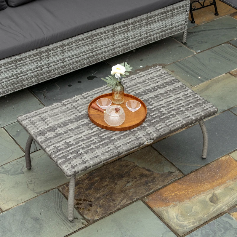 Outsunny PE Wicker Rattan Garden Coffee Table - Mixed Grey
