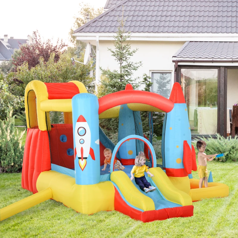 Outsunny Bounce Castle Inflatable Trampoline Slide Pool Rocket Design 3.4 x 2.8 x 1.85m