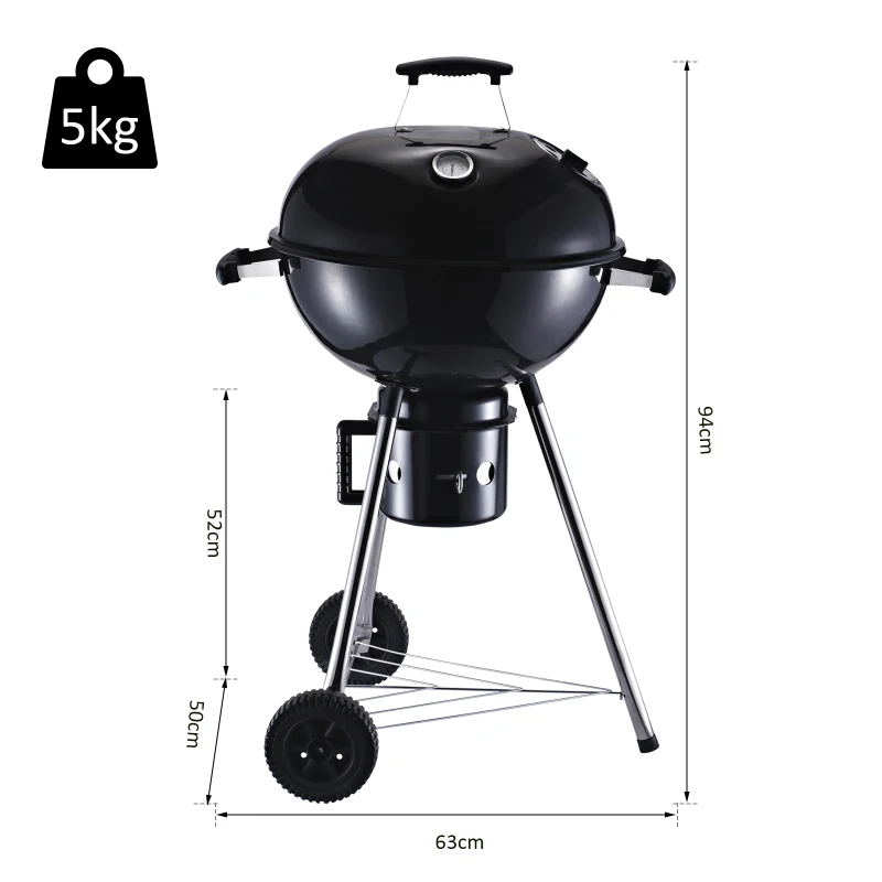 Outsunny Steel Freestanding Charcoal BBQ Grill w/ Wheels Black