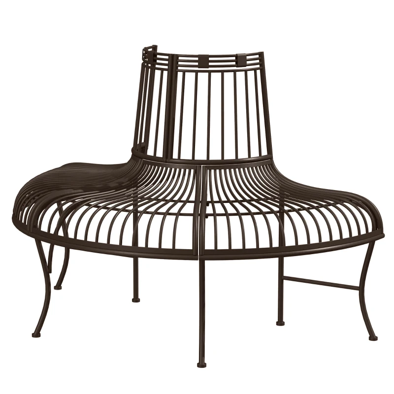 Outsunny halfronde tuinbank voor bomen staal bruin 135 x 70 x 85 cm