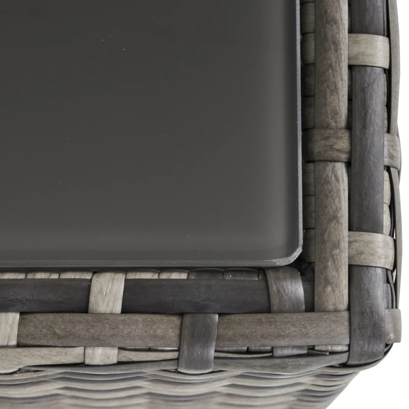 Outsunny Square PE Wicker Rattan Table with Glass Top - Dark Grey