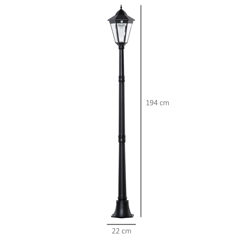 Outsunny Solar Gartenlaterne Laterne Gartenleuchte Wegleuchte mit 19 LED 130 Lumen 3000K Aluminium gehärtetes Glas Schwarz 22 x 22 x 194 cm