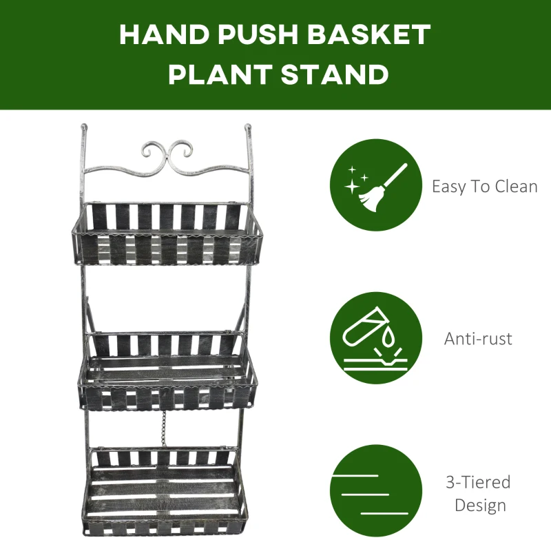 Outsunny Ghiveci de Gradina pe 3 Niveluri cu Roti, Argintiu,53 x 39 x 79 cm