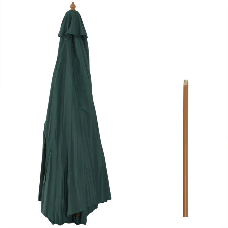 Outsunny Umbrelă de Grădină cu Deschidere cu Șnur, Stâlp din Lemn și Înveliș din Poliester, Ø300x250 cm, Verde Închis