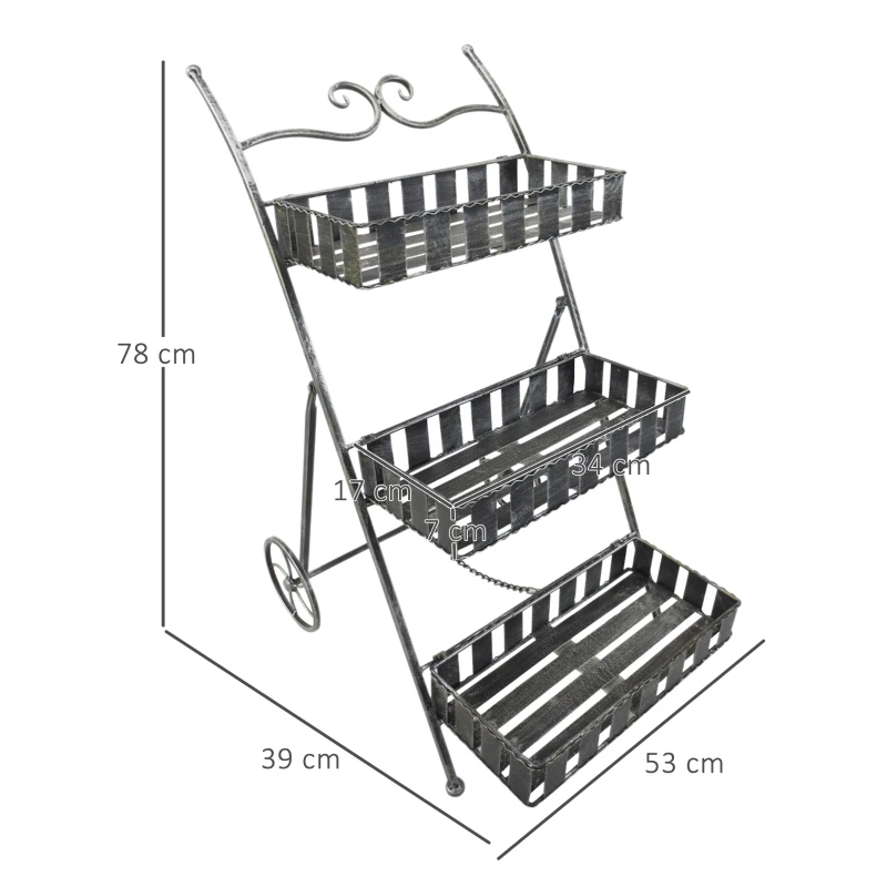 Outsunny Ghiveci de Gradina pe 3 Niveluri cu Roti, Argintiu,53 x 39 x 79 cm