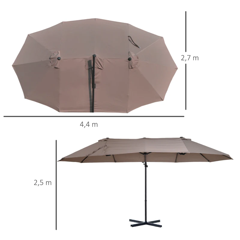 Outsunny Umbrela Dubla din Poliester Anti-UV Impermeabila, Maro 270x460x250cm