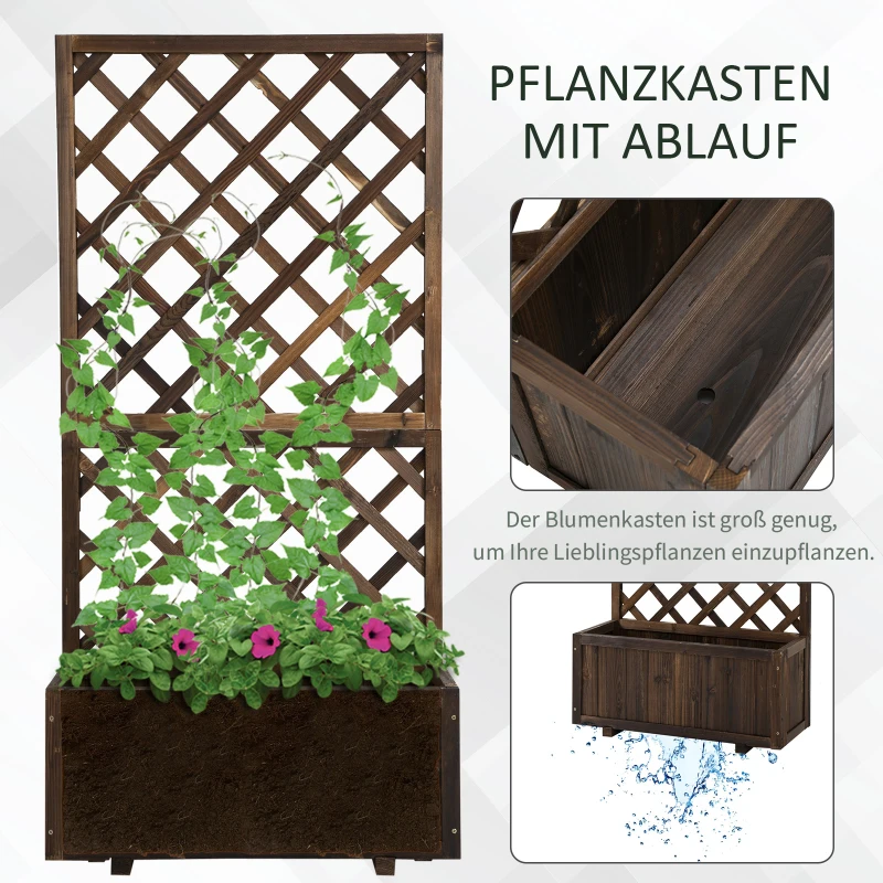 Outsunny Hochbeet Pflanzenkasten mit Rankgitter, Spalier Pflanzkübel, Blumenkasten Holz, 72,5x31,5x149,5cm für Garten Balkon Terasse, Blumenkübel für Kletterpflanzen, Blumen, Braun