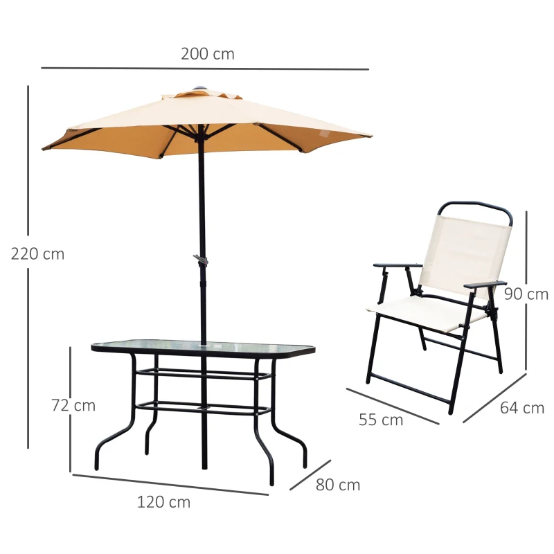Outsunny 8 Pieces Dining Set Furniture Foldable Chair Umbrella Table Beige Garden