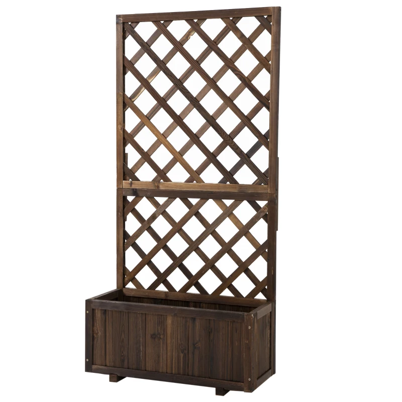 Outsunny Hochbeet Pflanzenkasten mit Rankgitter, Spalier Pflanzkübel, Blumenkasten Holz, 72,5x31,5x149,5cm für Garten Balkon Terasse, Blumenkübel für Kletterpflanzen, Blumen, Braun
