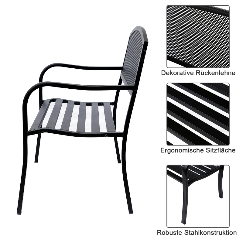 Outsunny Ławka ogrodowa 2-osobowa ogród stal + drewno sosnowe kolor naturalny