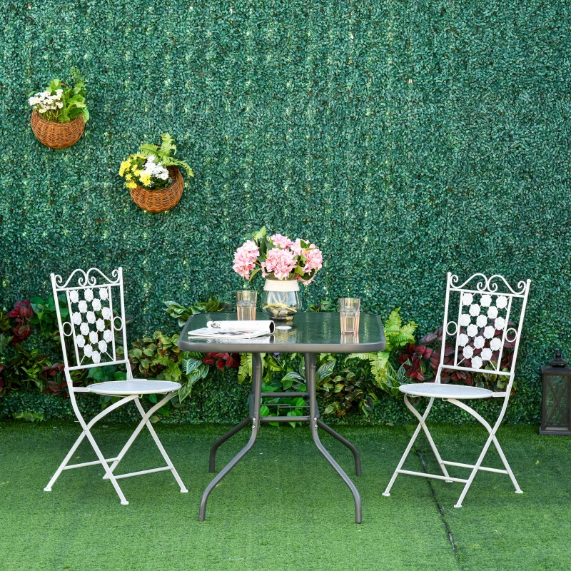 Outsunny Gartentisch Bistrotisch Balkontisch Garten Beistelltisch Bistrotisch Gartenmöbel mit Glasplatte Schirmloch Hartglas + Metall Carbongrau  120 x 80 x 70 cm