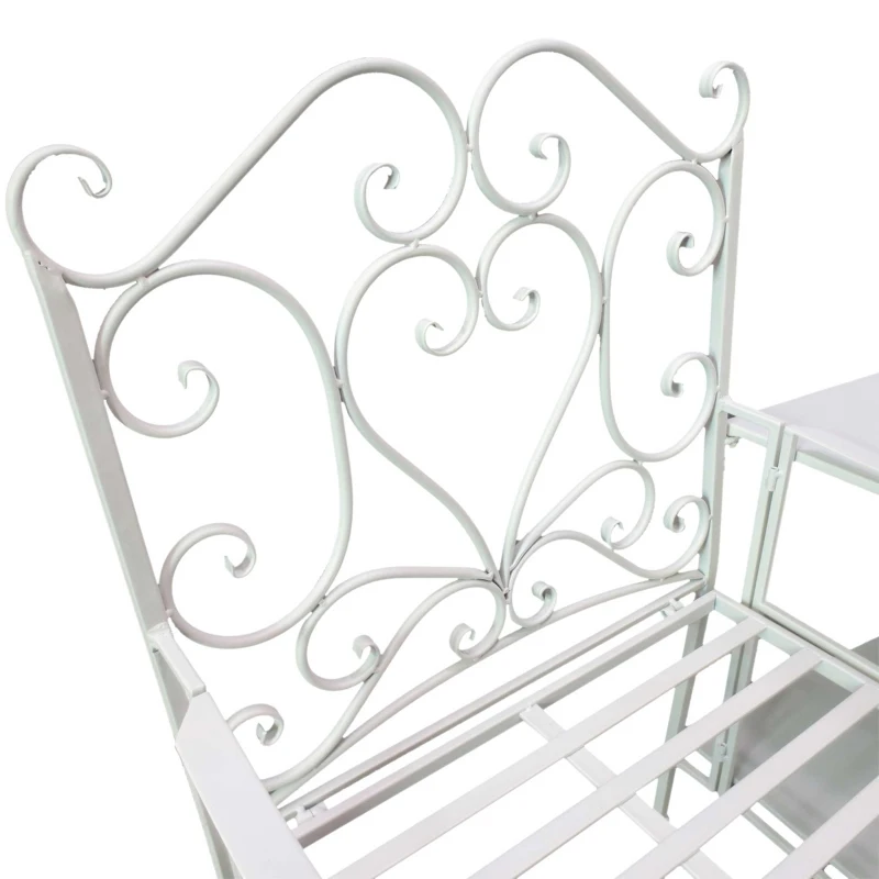 Outsunny Metal Bench With Table, 160Lx61Wx96H cm-White