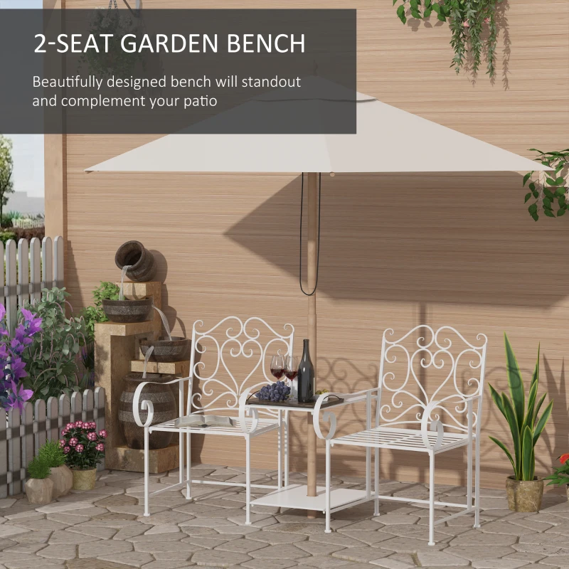 Outsunny Metal Bench With Table, 160Lx61Wx96H cm-White