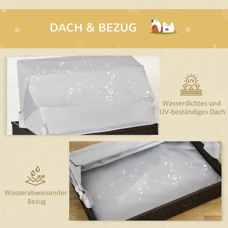 Domek dla psa rattanowy ze składanym dachem PE-Rattan brązowy + biały Pawhut