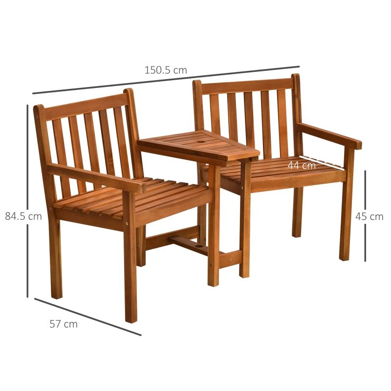 Outsunny Acacia Wood 2-Seater Outdoor Garden Armchair Bench w/ Table