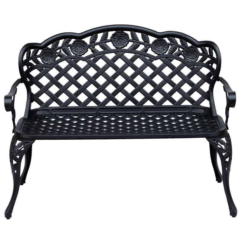 Outsunny Garden Bench, Cast Aluminium, 107Lx58Wx85H cm-Black