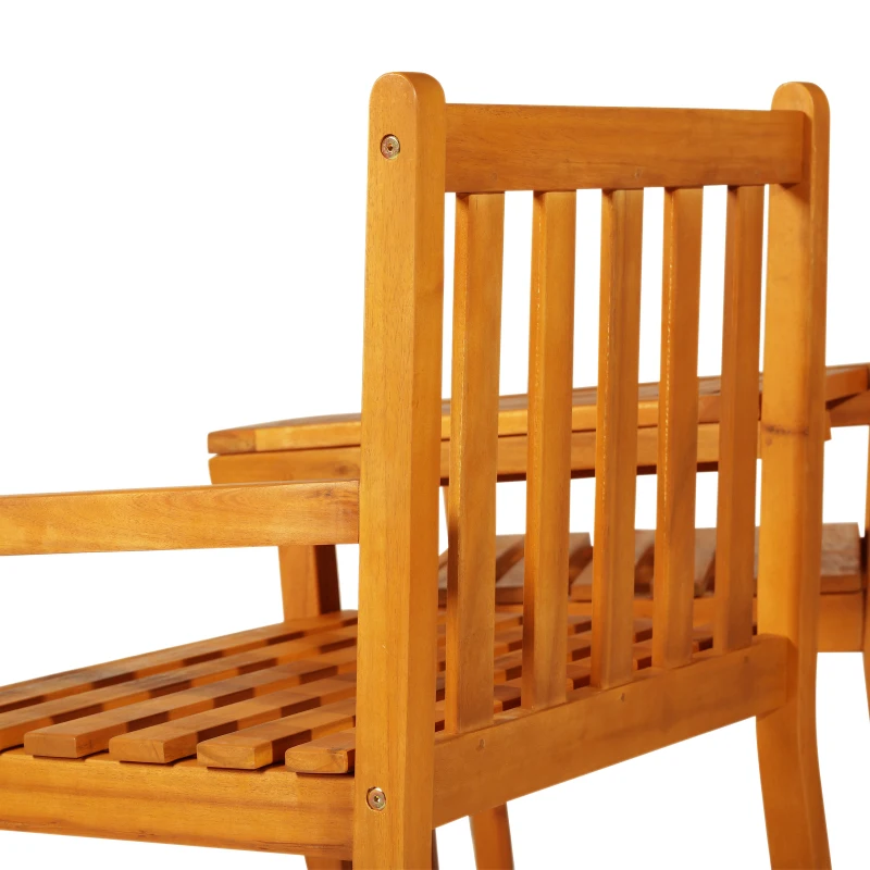 Outsunny Acacia Wood 2-Seater Outdoor Garden Armchair Bench w/ Table