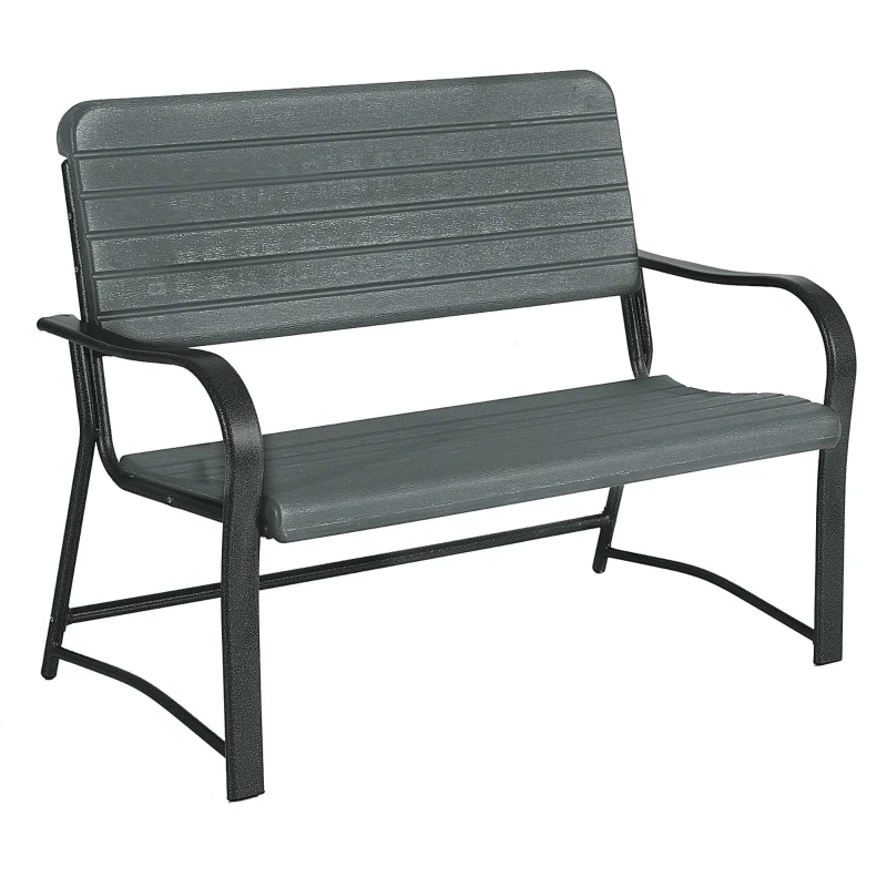 Outsunny Metal Frame 2 Seater Bench-Black, Atrovirens Slat