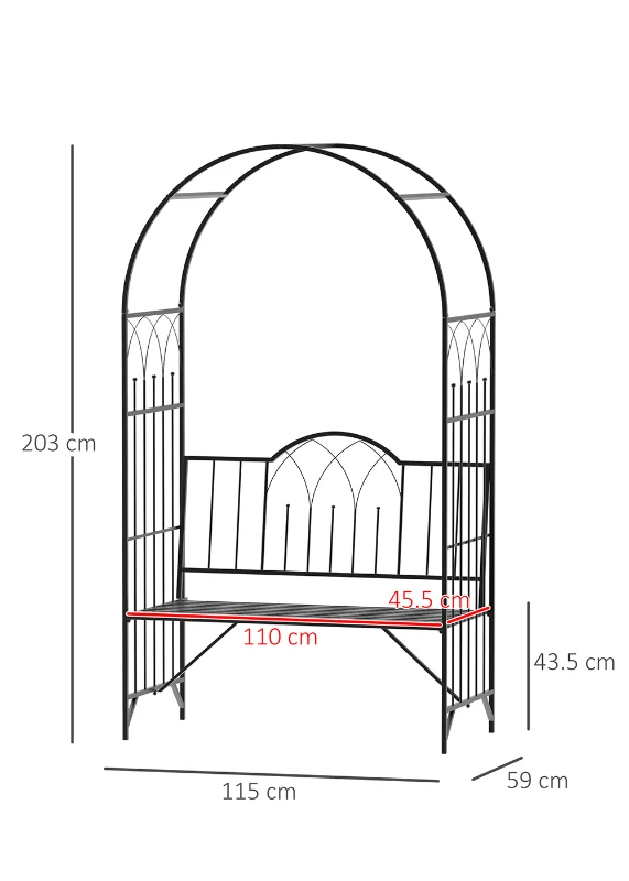 Outsunny Garden Arch Bench Outdoor Patio Trellis Arbor for Climbing Plant Antique Black