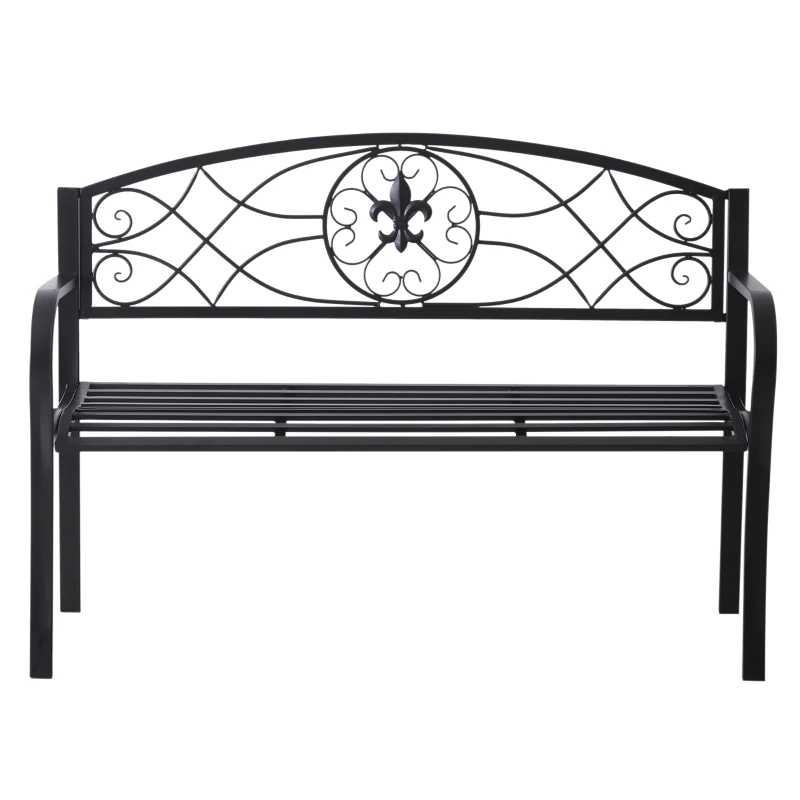 Outsunny Metal Frame Bench, 128Lx50Wx91H cm-Black