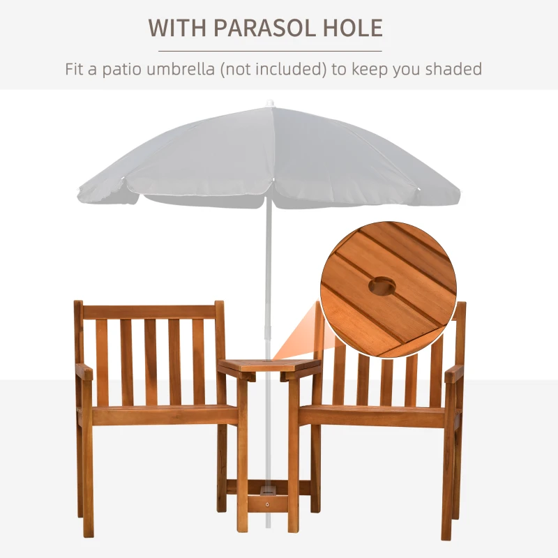Outsunny Acacia Wood 2-Seater Outdoor Garden Armchair Bench w/ Table