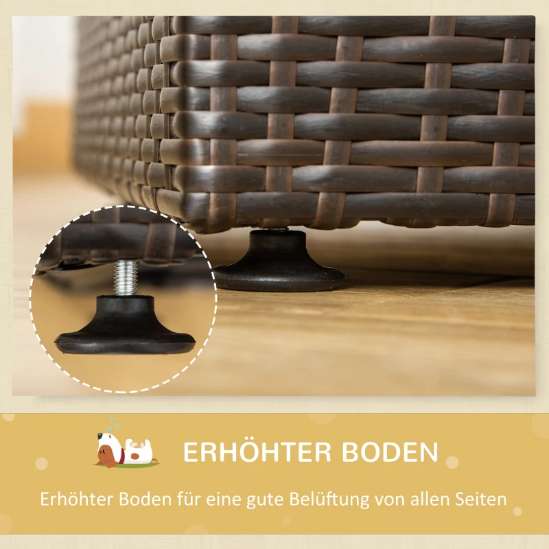 Domek dla psa rattanowy ze składanym dachem PE-Rattan brązowy + biały Pawhut