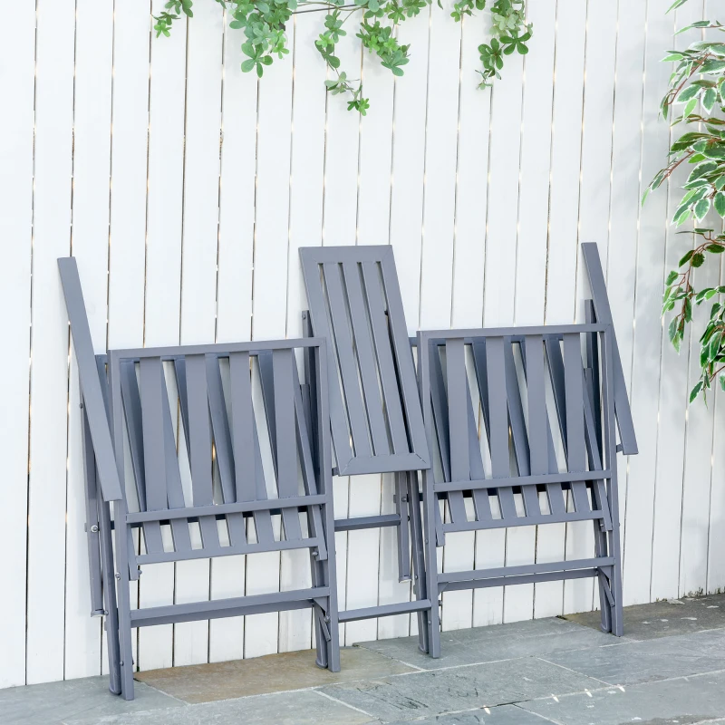 Outsunny 2 Seat Garden Chair Bench Folding Loveseats Jack and Jill Seat w/Coffee Table Outdoor Patio