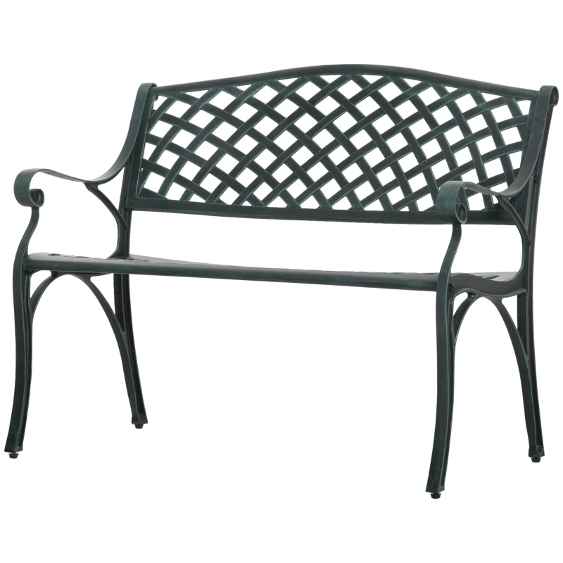 Outsunny Cast Aluminium Garden Bench 2 Seater Antique Loveseat for Outdoor Patio Porch Park, Verdigris