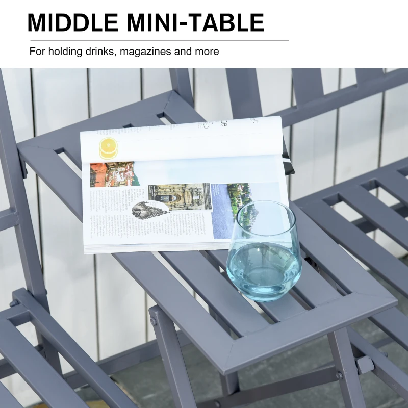 Outsunny 2 Seat Garden Chair Bench Folding Loveseats Jack and Jill Seat w/Coffee Table Outdoor Patio