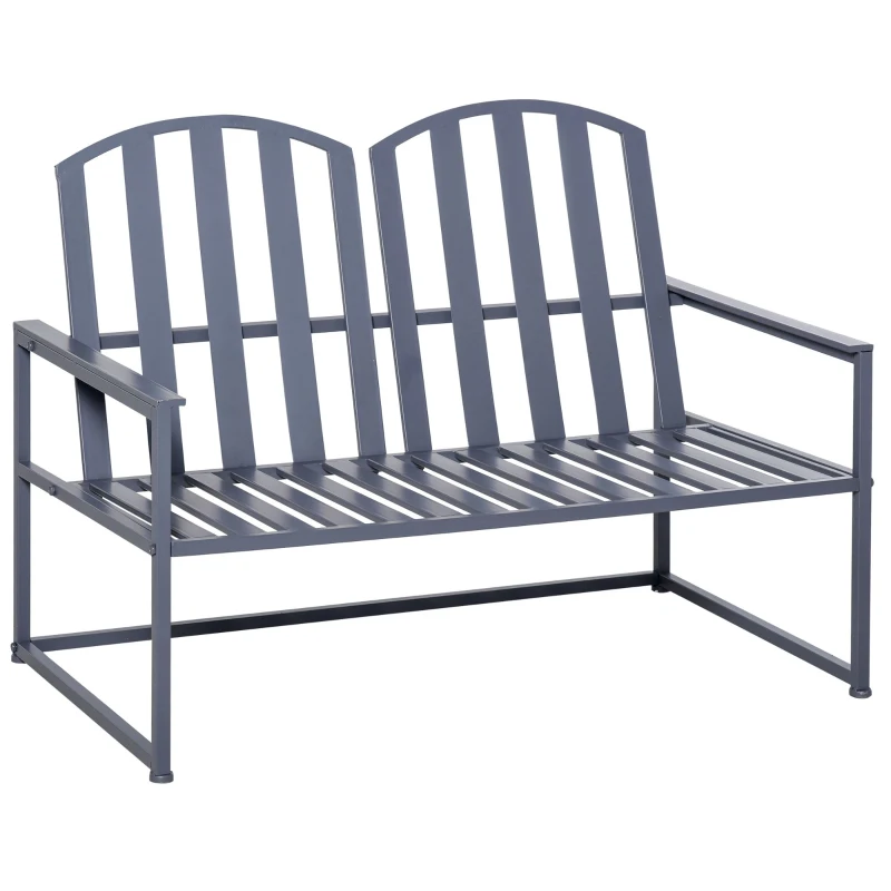 Outsunny Steel Patio Garden Bench Loveseats for Outdoors Park Yard Slatted Design Grey