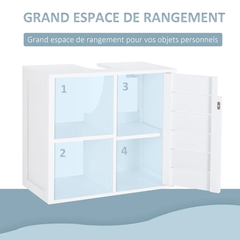 HOMCOM Meuble salle de bain sous lavabo suspendu mural - meuble sous-vasque - placard 1 porte avec étagère - double niche - dim. 60L x 30l x 54H cm - MDF blanc