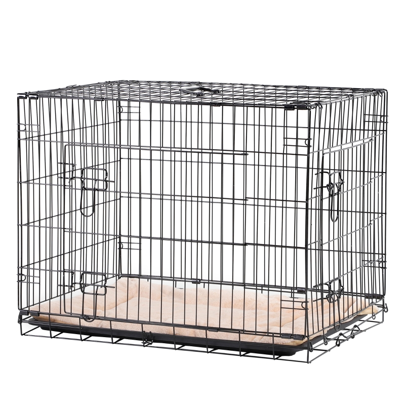 PawHut Cage de transport pliante pour chien poignée, plateau amovible, coussin fourni 74,5L x 46l x 53H cm noir