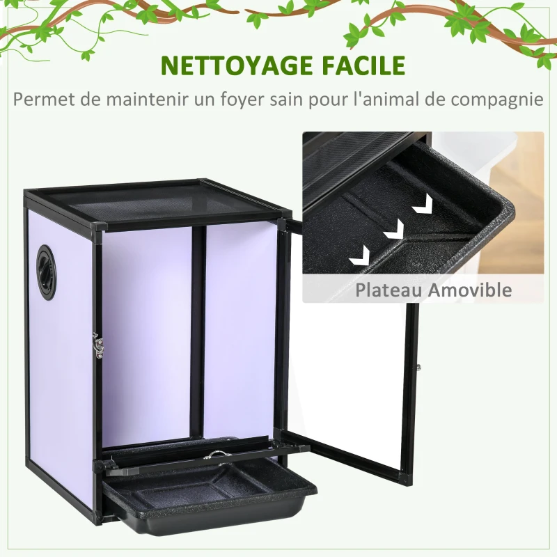 PawHut Terrarium vivarium boîte pour reptiles 32 x 32 x 46 cm avec passe-câble, fond en ABS, plateau amovible noir