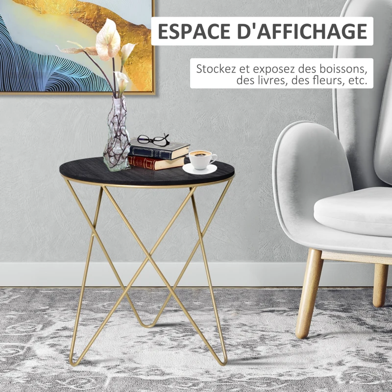 HOMCOM Table Basse Table d'appoint Bout de Canapé Ronde Ø 43 x 48H cm Bois Noir métal doré